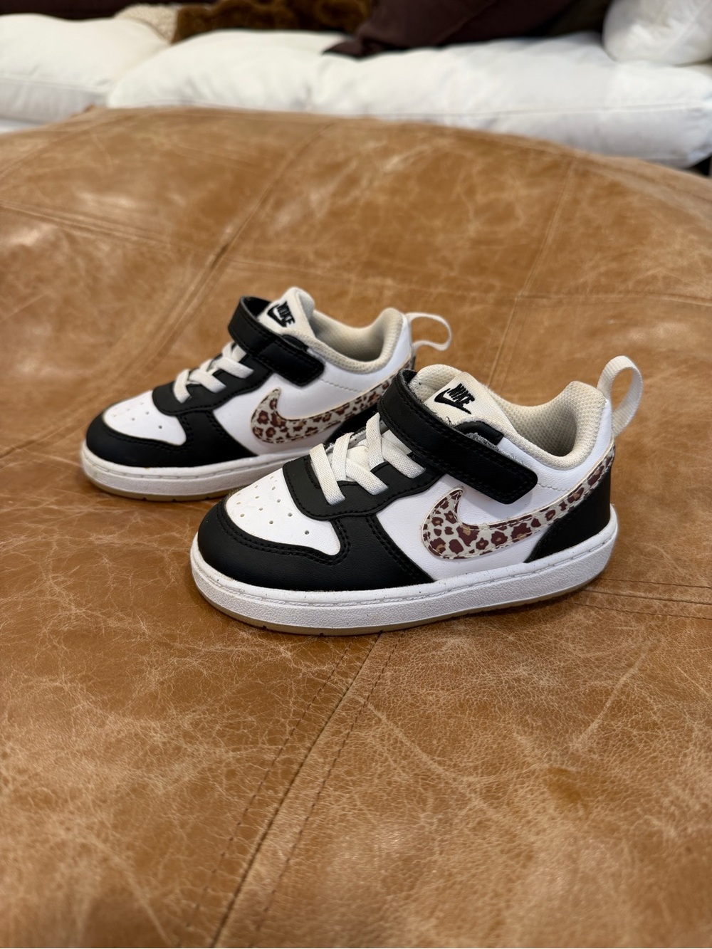 Nike Toddler' Black and White Sneakers with Leopard Swoosh
